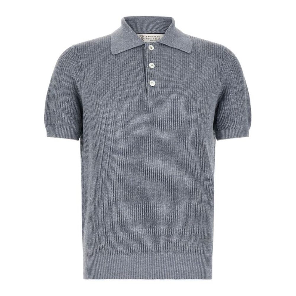 Brunello Cucinelli Blue Linen Polo Men's Shirt